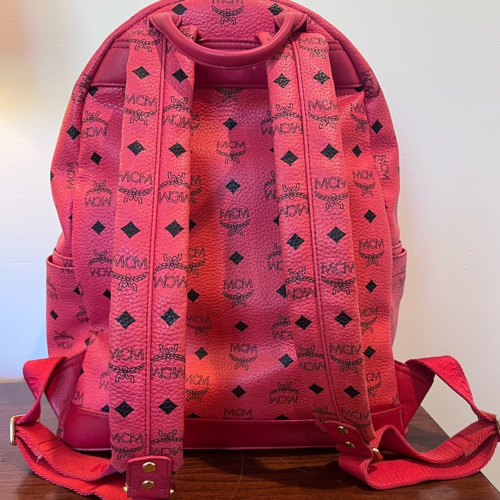 MCM Vibrant Pink Visetos Leather Backpack - Picture 5 of 11